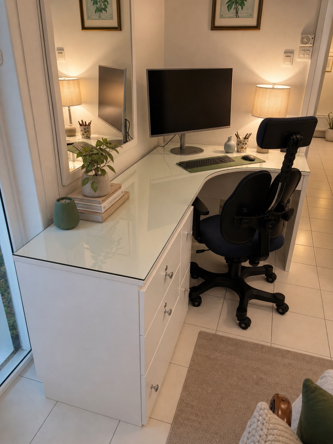 Custom corner office desk fitted to the available room